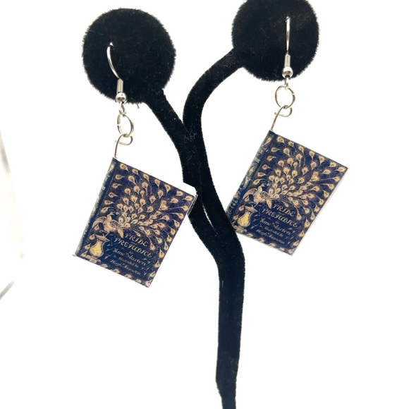 Book Earrings Jane Austen Pride and Prejudice Book Earrings in Blue Book Lovers - Picture 1 of 9